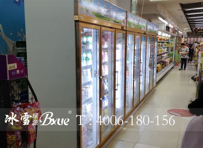 超市玫瑰金三门冷饮柜